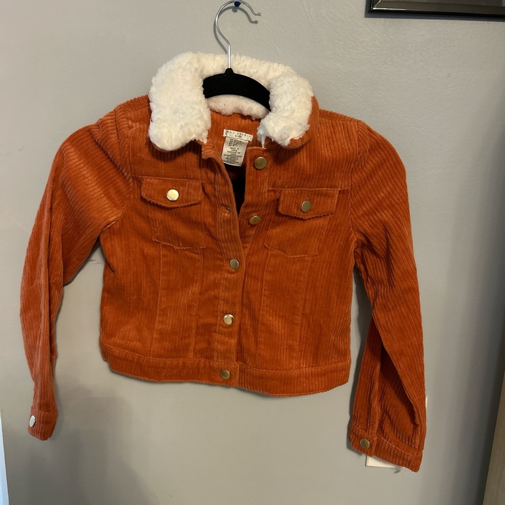 Kids Orange Corduroy Jacket with White Collar size 7-8